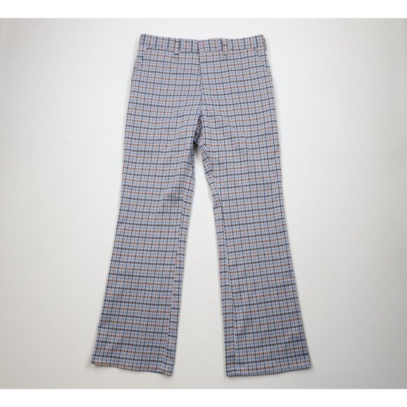 Deadstock Vtg 60s Streetwear Mens 36x34 Houndstooth Knit Bell Bottoms Pants USA